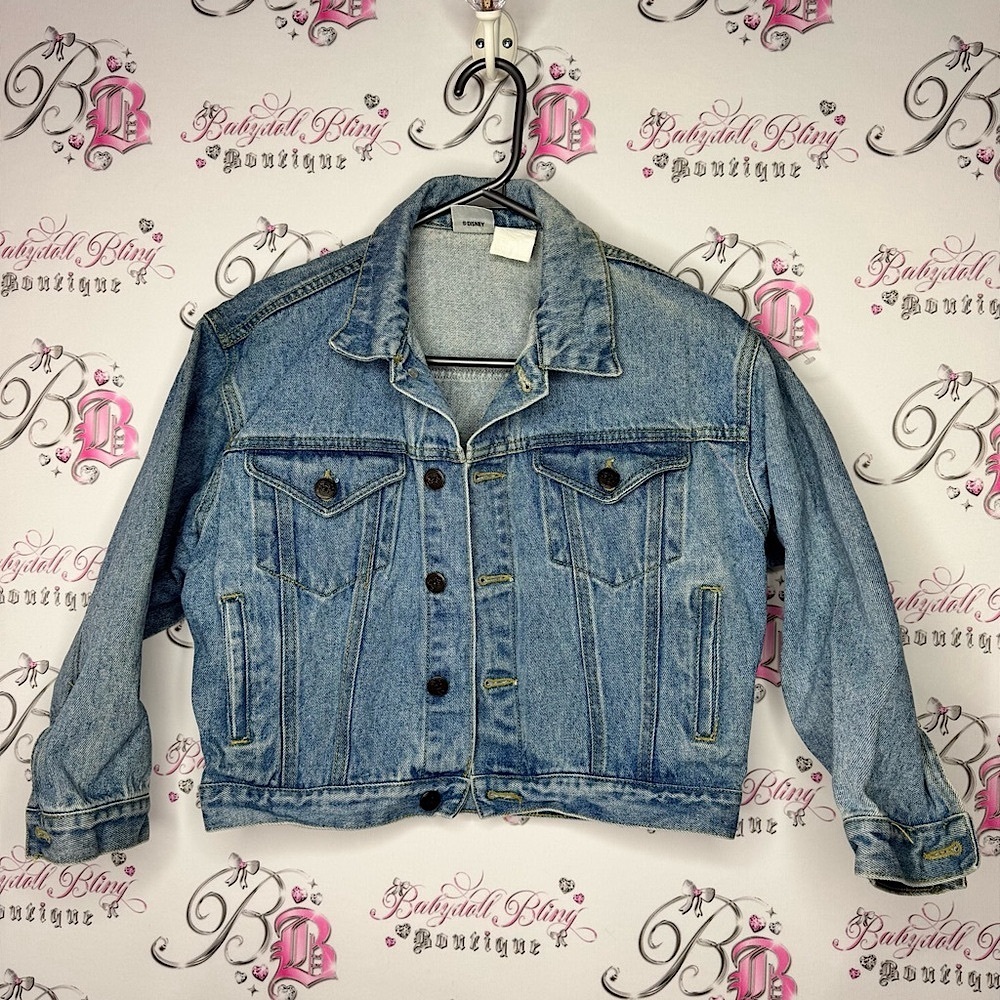 Disney Pooh bear Blue Denim Jacket vintage Disney store embroidered Jean crop